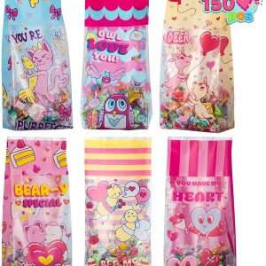 Valentine’s Day Cellophane Gift Bag with Window Designs, 150 pcs