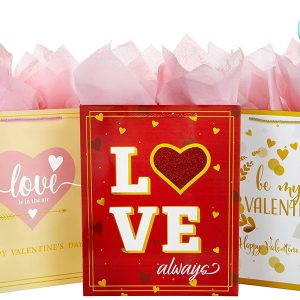 Valentine’s Day Super Large Gift Bags with Tissue Papers, 6 Pcs