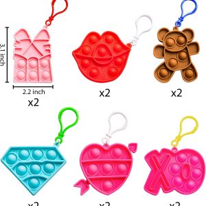 Valentines Day Pop Bubble Fidget Toys Keychain, 12 Pcs