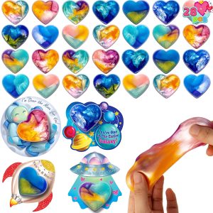 Heart Shaped Galaxy Slime with Cards, 28 Pack