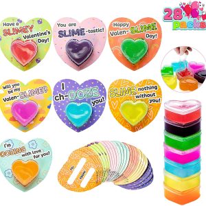 Heart Shaped Glitter Slime with Cards, 28 Pack