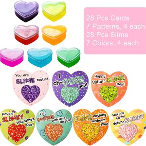 Heart Shaped Glitter Slime with Cards, 28 Pack