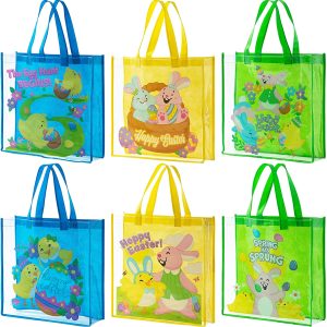 Easter Kids Party Favor Supplies JOYIN 24 Pcs Easter Gift Tote Bags 8.7“ x 8.7 x 3.1 Non Woven Easter Goodie Bags Party Treat Bags with Handles for Easter Egg Hunt 