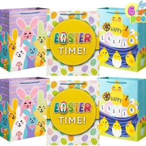 Easter Tote Paper Bags with String, 6 Pcs