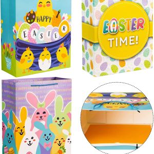 Easter Tote Paper Bags with String, 6 Pcs