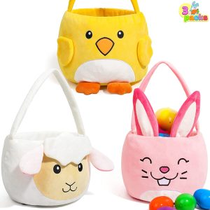 3pcs Chicken, Bunny, and Sheep Plush Easter Bucket