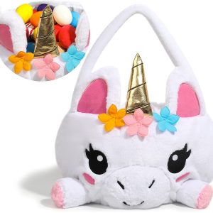 6pcs 3D Large Plush Unicorn Easter Basket