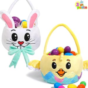 2pcs Fluffy 3D Bunny and Chick Plush Easter Basket