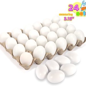 24pcs Easter Unpainted White Wooden Eggs 2.36in