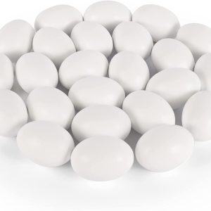 2.36″ White Wooden Egg with Paints and Brush, 18 Pack
