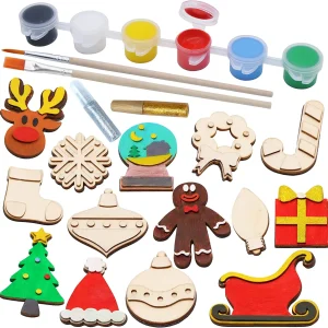 14pcs Silver Christmas Wooden Magnet Painting Kit