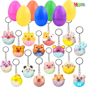 16Pcs Donut Animal Keychain Prefilled Easter Eggs 3.3in