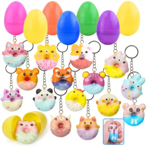 16Pcs Donut Animal Keychain Prefilled Easter Eggs 3.3in