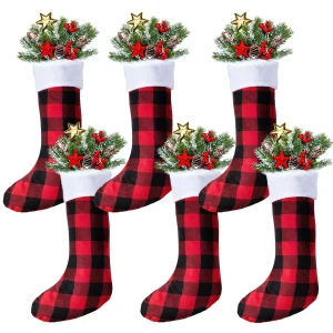 6Pcs Red Black Christmas Stockings 18in