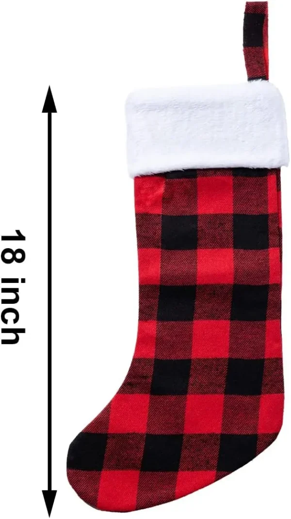 6pcs Christmas Red And Black Buffalo Plaid Stockings 18in