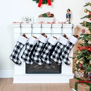 6pcs Plaid Black and White Christmas Knit Stockings 18in