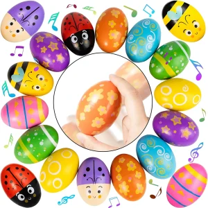 18Pcs Easter Wooden Percussion Musical Egg Maracas