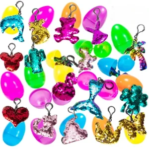 18Pcs Sequin Keychains Prefilled Easter Eggs