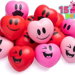 Jofan 12 Pack Heart Stress Balls Red 3 Smile Face Stress Relief Toys for Kids Adults Valentines Day Cards Gifts School Class Classroom Prizes Party Favors 