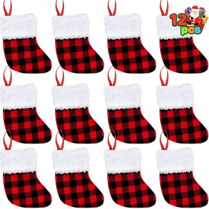 5″ Red Black Buffalo Plaid Christmas Stockings, 12 pack