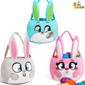 3pcs Plush Bunny Easter Basket with Long Ear