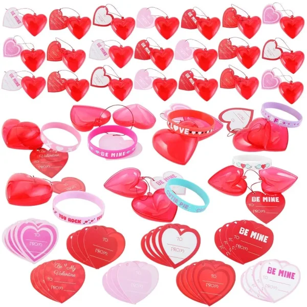 28Pcs Silicon Wristbands Filled Hearts with Valentines Day Cards for Kids-Classroom Exchange Gifts