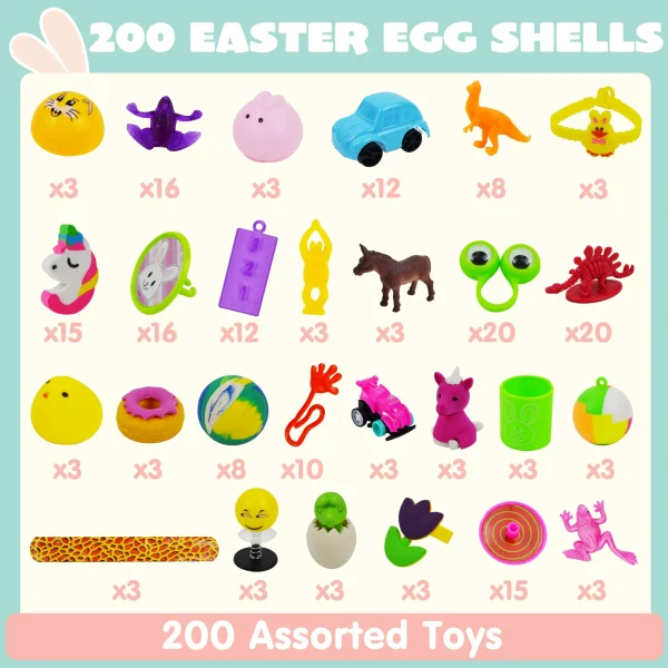200Pcs 2.3in Assorted Toys Prefilled Easter Eggs for Easter Egg Hunt