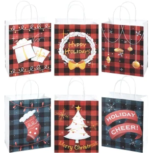 24pcs Christmas Buffalo Plaid Gift Bags with Handles