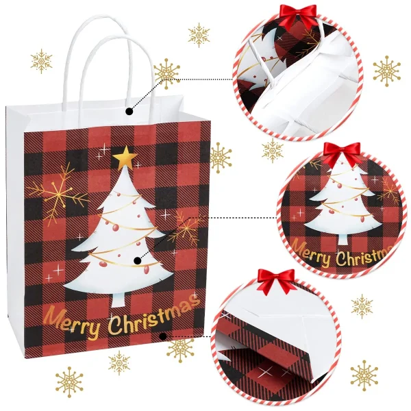 24pcs Christmas Buffalo Plaid Gift Bags with Handles