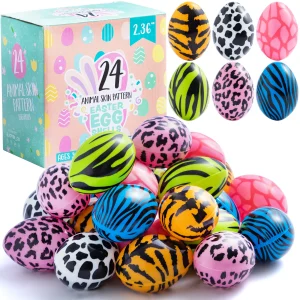 24Pcs Colorful Animal Skin Patter Easter Egg Shells 2.3in