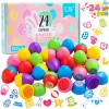 24 Packs 1.75in Prefilled Easter Egg with Self Inking Stamps for Kids Classroom Exchange