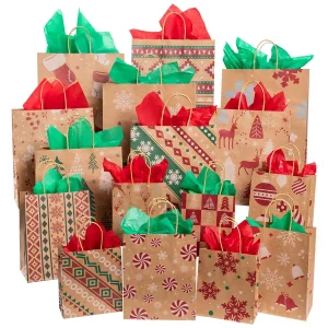 12pcs Reusable Kraft Paper Christmas Gift Bags with Handle
