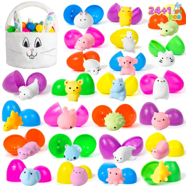 24Pcs Prefilled Easter Eggs with Mochi Soft and Yielding Toys