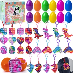 24Pcs Push Pop Keychain Toys Prefilled Easter Eggs