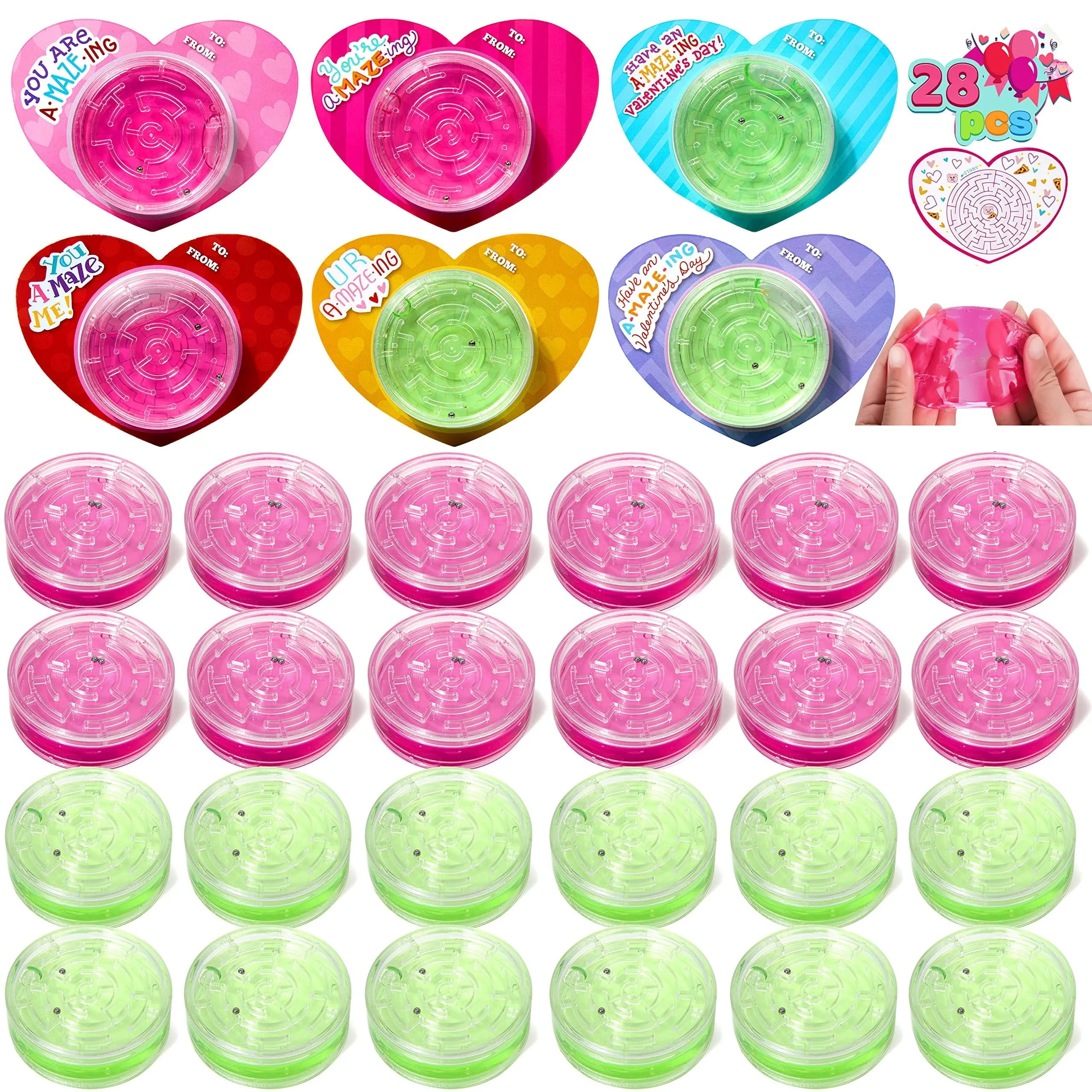 Fun Little Toys 28 Pcs Valentine's Day Greeting Cards with Putty Valentines  Day Gifts for Kids Classroom, Colorful Stress Relief Toy Valentine's Gifts  Exchange, Valentines Party Favors for Kids 
