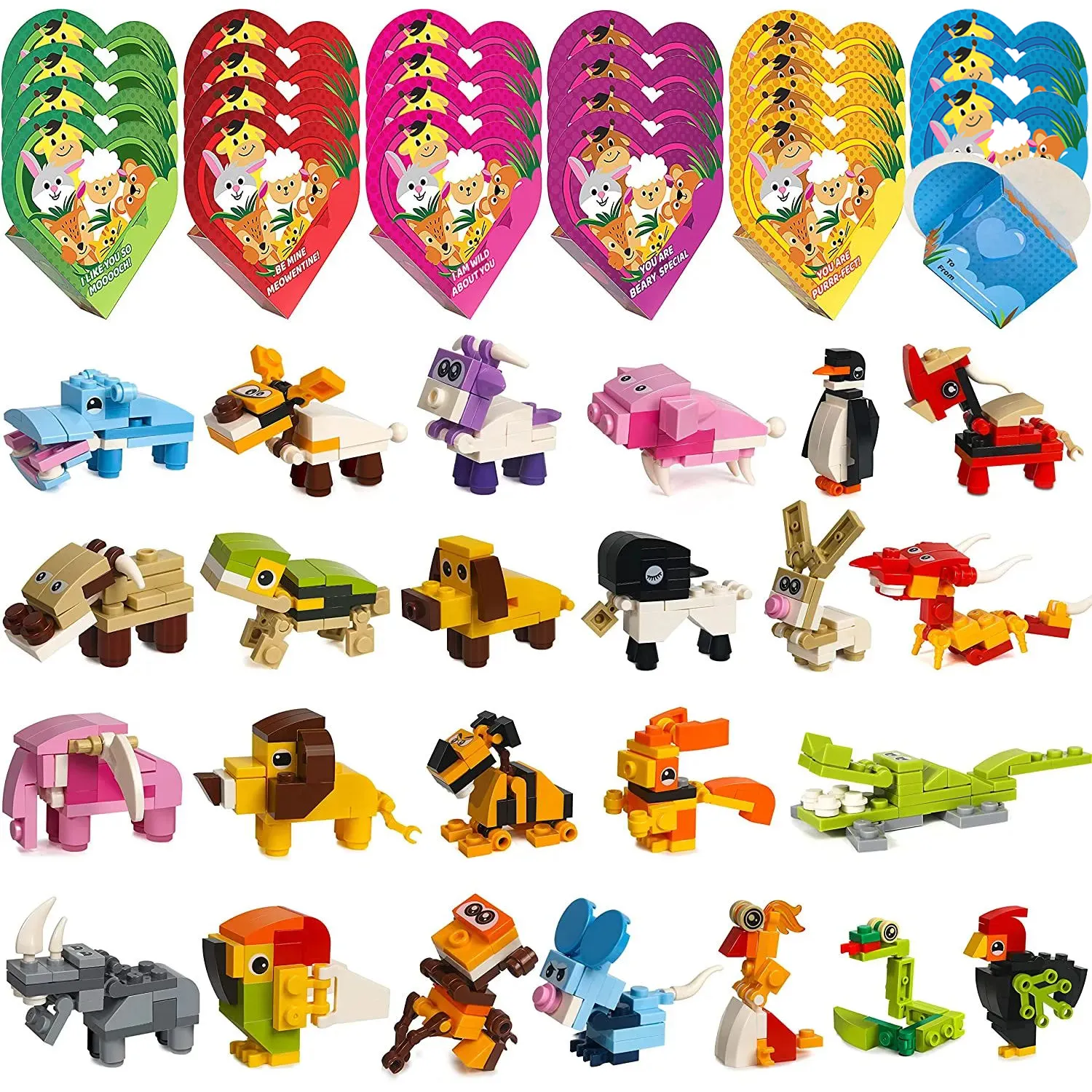 Best 24pcs Animal Building Blocks and Valentines Day Cards