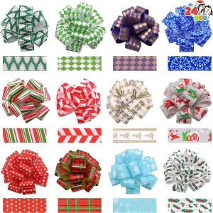 24pcs Christmas Gift Wrap Ribbon Pull Bows