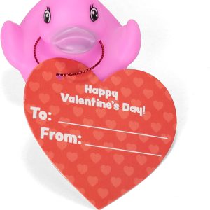 28 Pcs Valentines Day Prefilled Hearts with Rubber Ducks for Kids