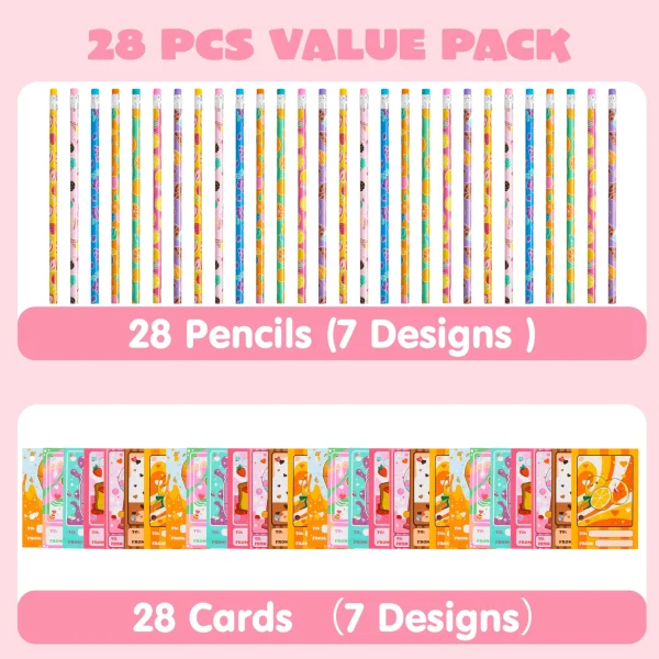 28 Packs Valentines Day Cards with Pencils for Kids-Classroom Exchange Gifts