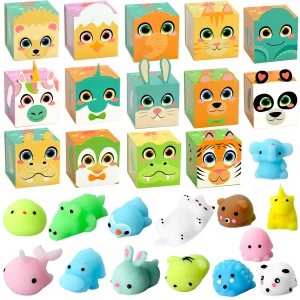 28Pcs Kids Valentines Cards with Squishies Toys in Boxes-Classroom Exchange Gift