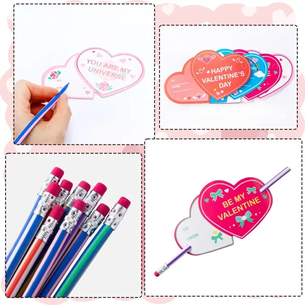 28Pcs Bendable Pencils with Kids Valentines Cards for Classroom Exchange