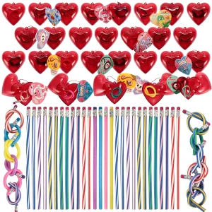28Pcs Bendy Pencils Filled Heart Box with Valentines Day Cards for Kids-Classroom Exchange Gifts