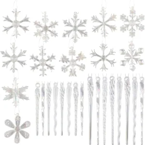 28pcs Glass Snowflake and Icicle Christmas Ornaments