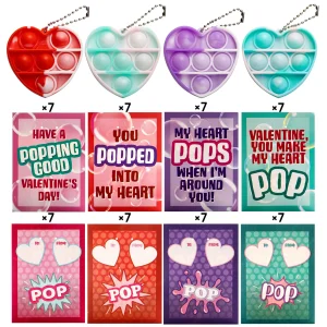28Pcs Heart Shape push bubble  with Valentines Day Cards for Kids-Classroom Exchange Gifts