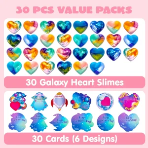 28Pcs Heart-Shaped Cosmic Realm Valentines Slime with Kids Valentines Cards