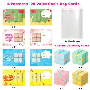 28Pcs Infinity Cube with Valentines Day Cards for Kids-Classroom Exchange Gifts