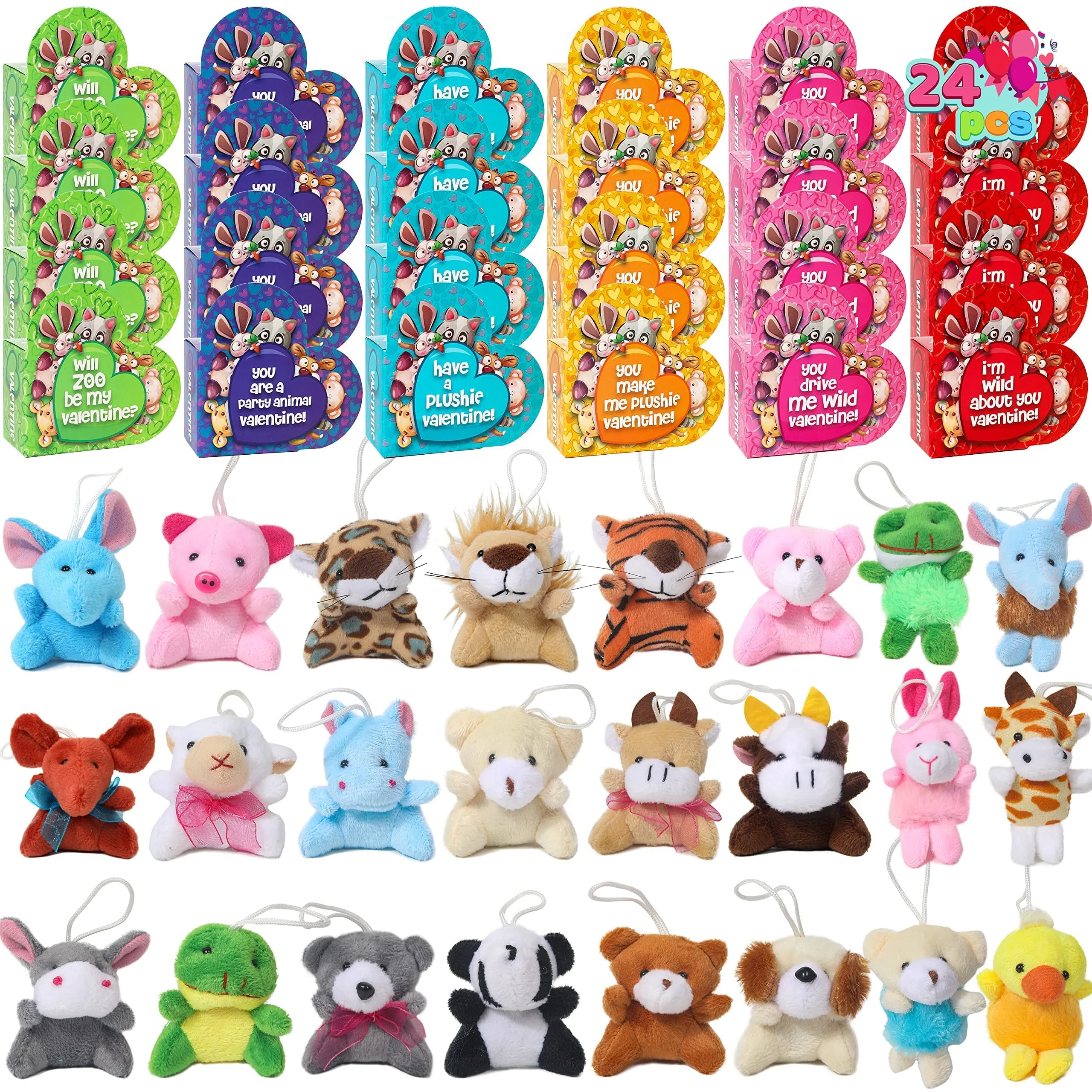 24 Valentines Day Kids Animal Plush Toy Party Favors Filled with
