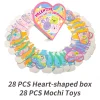 28Pcs Mochi Squishy Toys Boxed with Kids Valentines Cards