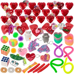 28Pcs push bubble  Toys Set with Heart Shells and Valentines Day Cards for Kids-Classroom Exchange Gifts
