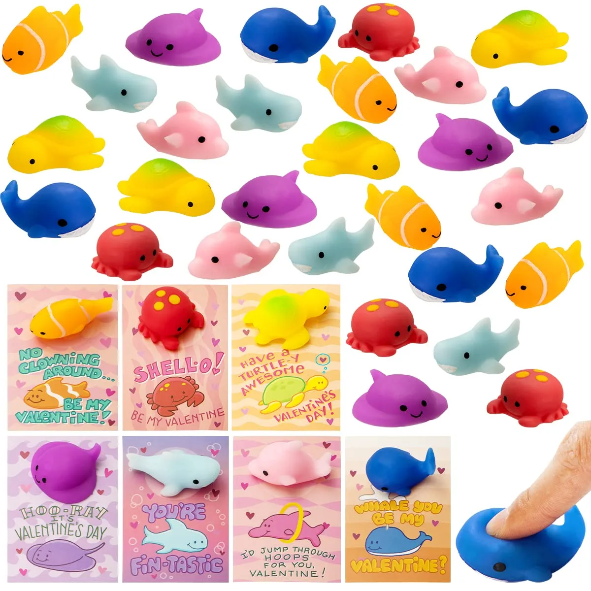 Fun 28Pcs Sea Animals Squishy Toys with Valentines Day Cards